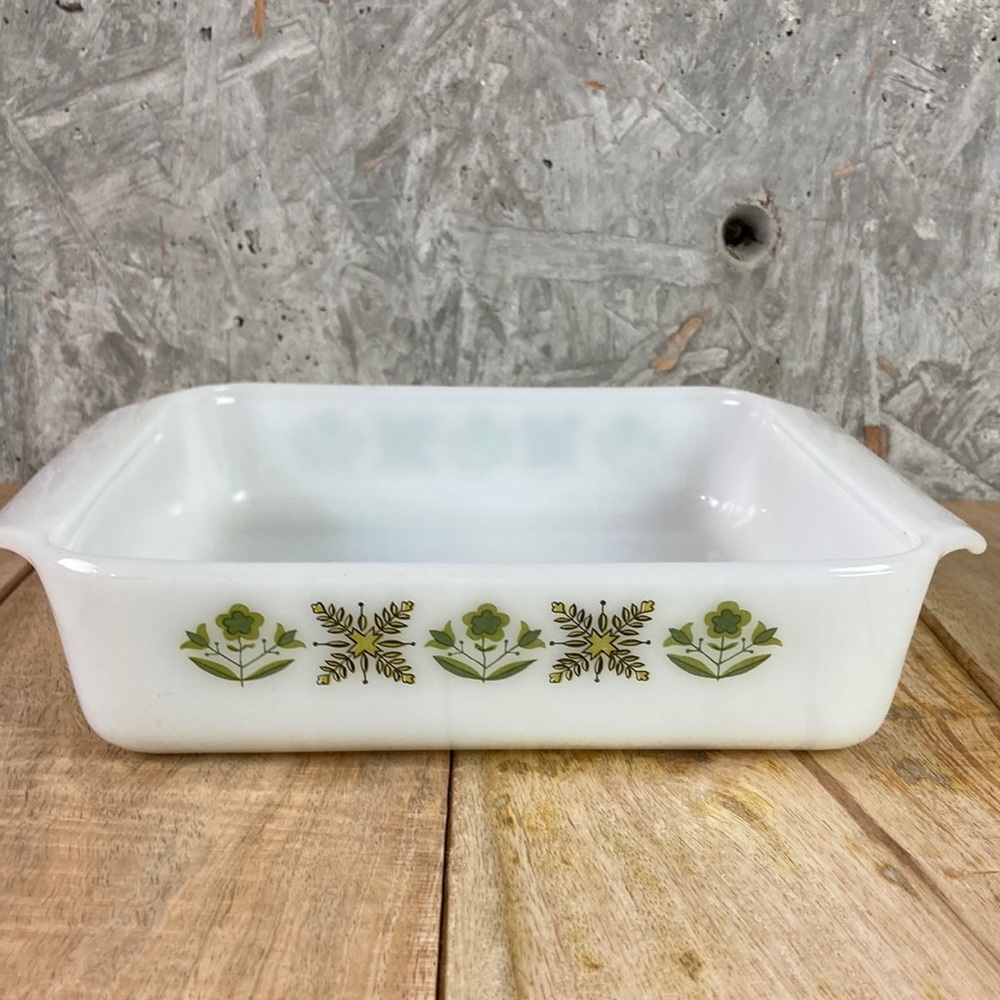 Anchor Hocking Fire King 8” Square Baking Dish No 435 Green Meadow